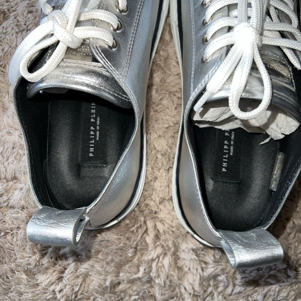 Phillip Plein metallic LAMINATED LEATHER LO-TOP SNEAKERS MEGASTAR - Picture 4 of 9